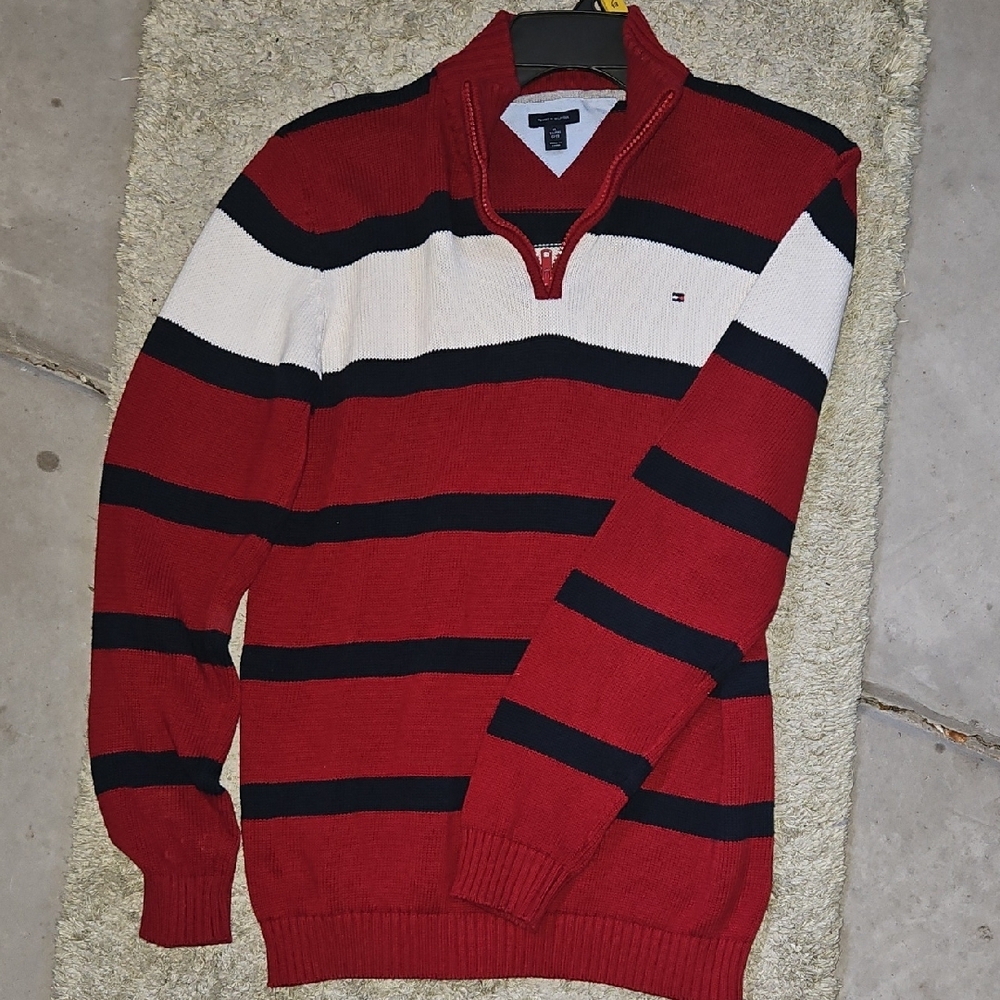 Tommy Hilfiger Red and Black Zip Up Sweater